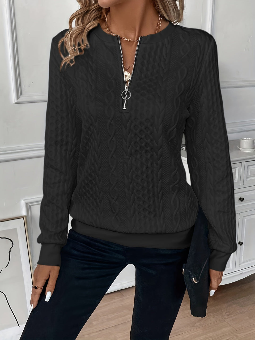 MAIKEN - CABLE KNIT HALF ZIP SWEATER