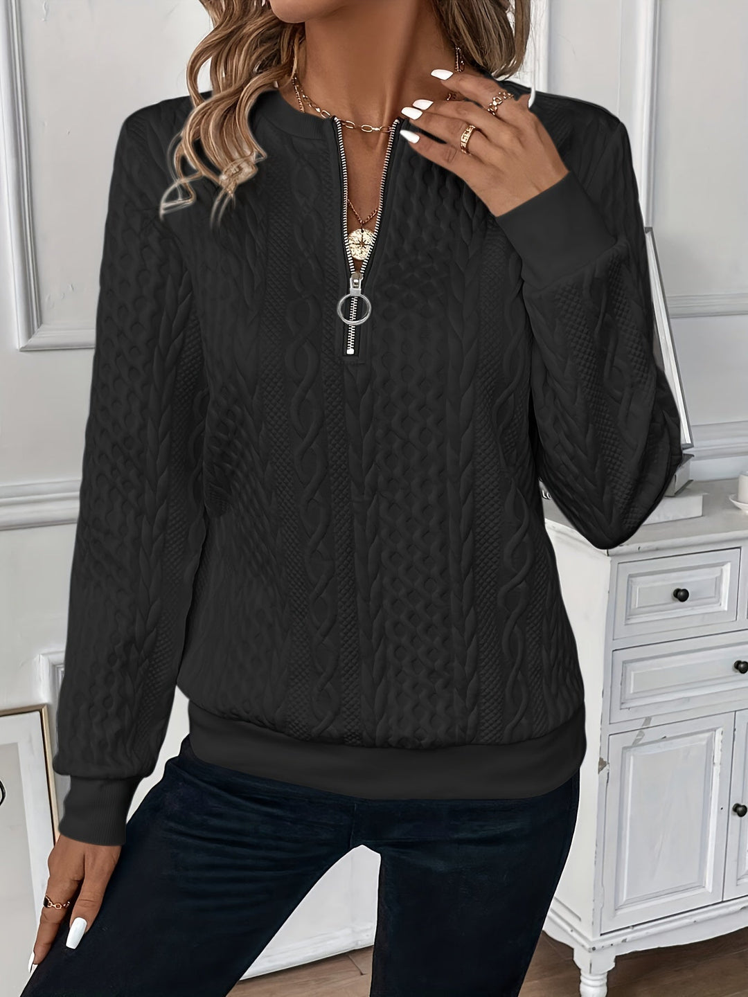 MAIKEN - CABLE KNIT HALF ZIP SWEATER