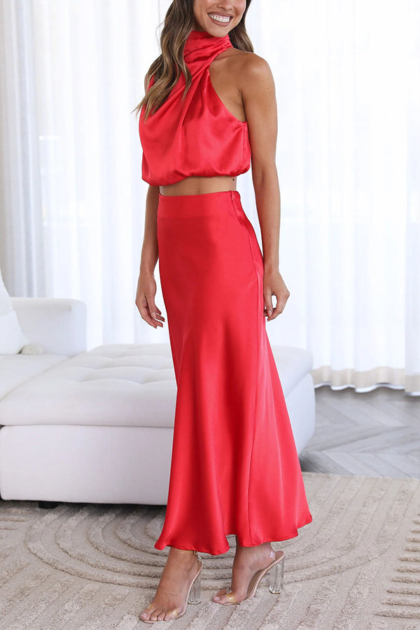 LUCIA - HALTER NECK SATIN DRESS SET