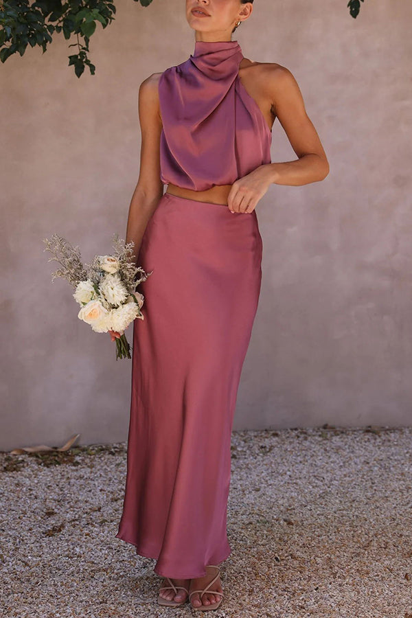 LUCIA - HALTER NECK SATIN DRESS SET