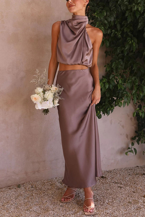 LUCIA - HALTER NECK SATIN DRESS SET