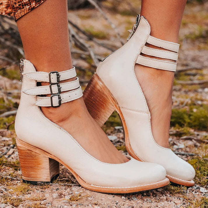 AMINA - RETRO BUCKLE HIGH HEELS