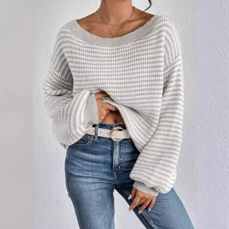 GRACIA - STRIPED OFF-SHOULDER SWEATER