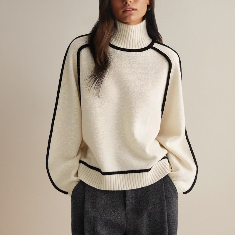 MADDIE - STRIPED RIBBED TURTLENECK